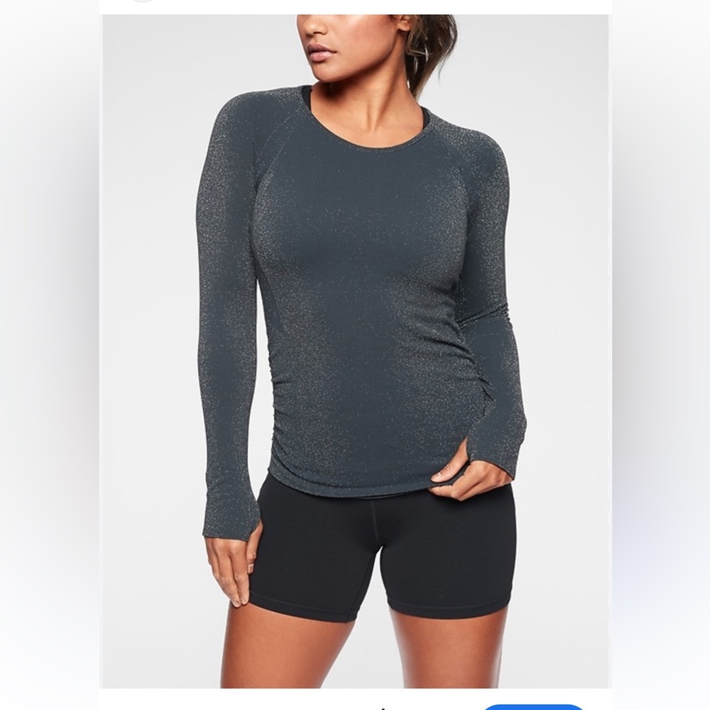 Athleta Shimmering Gray Long Sleeve Tee Speedlight Shine Top Out Long Sleeve